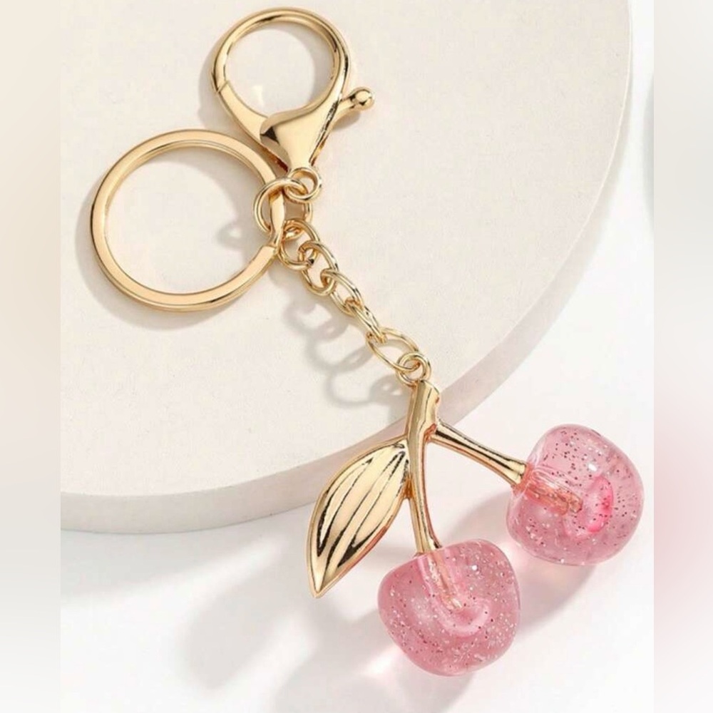 Gold and Baby Pink Cherry Keychain - Picture 4 of 4